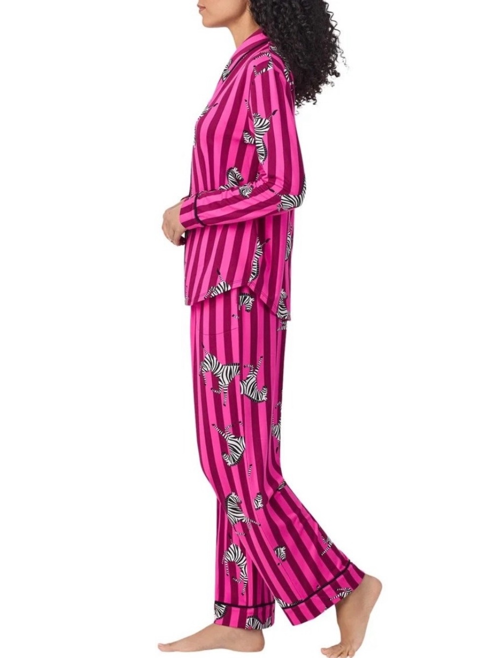 Women's Pink Zebra Stripe Long Sleeve Pajama Set - Picture 2 of 4